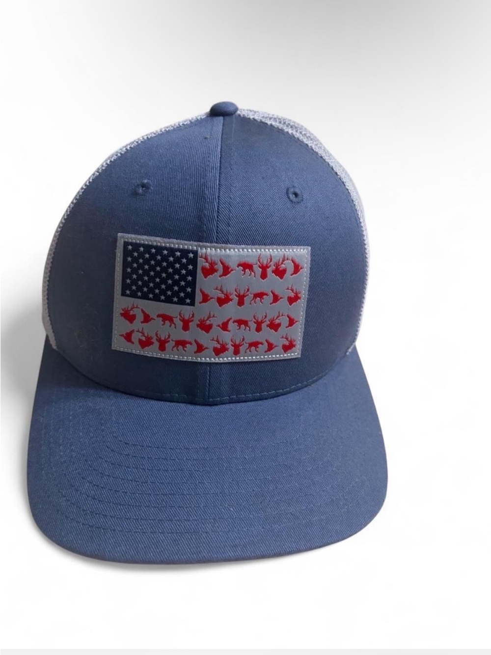 Blue Trucker Hat with American Flag Patch